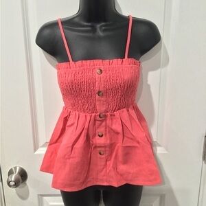 Spaghetti Strap Smocked Button Babydoll Cami